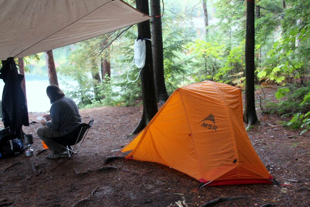 The tent, its fly, the water filter and even the camp chair all hint which side is up by whether or not you can read the logo.