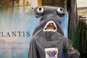 Man in a shark costume