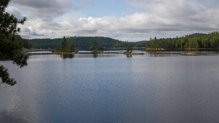 View of a lake with islands in the distance