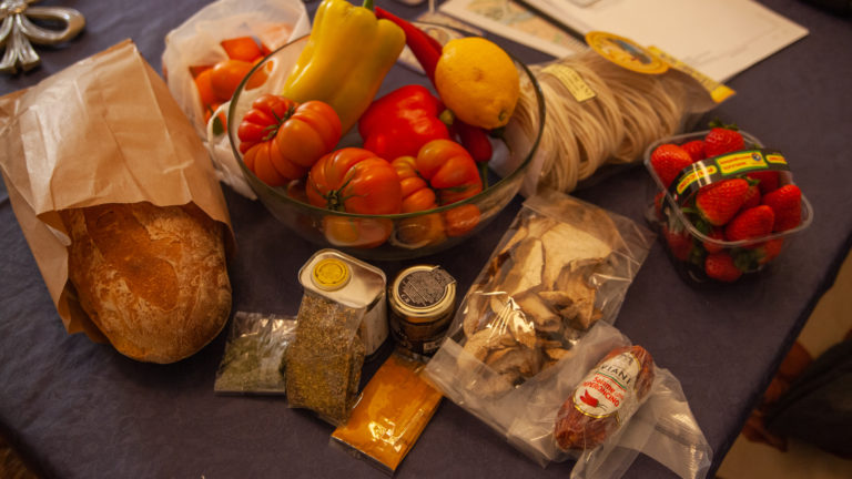 vegetables, pasta, bread, spices acquired from the Mercato Centrale