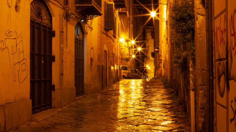 Alley of Palermo, Sicily, at night