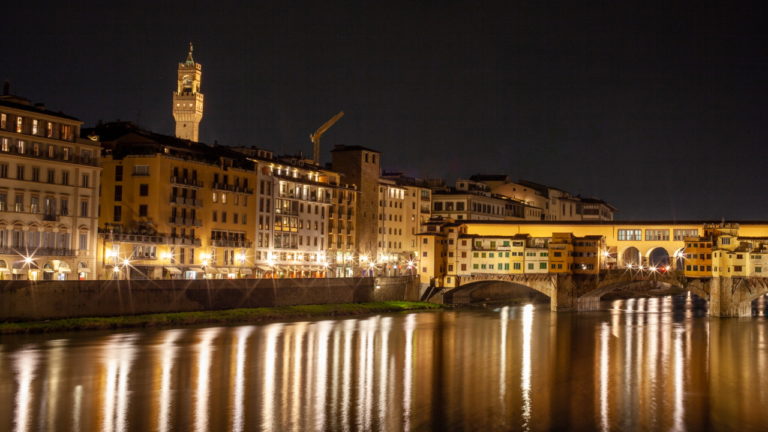Arno river and the Ponte Vecchio at night, Florence, Italy