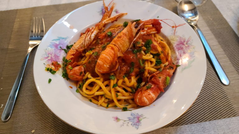 Fresh shrimp in tomato sauce, Venice, Italy
