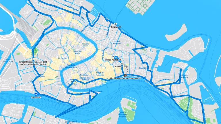 GPS route of walking all the way around Venice, Italy