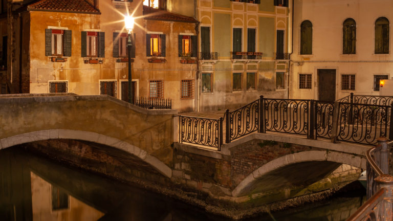 Canal bridges at night, Venice, Italy