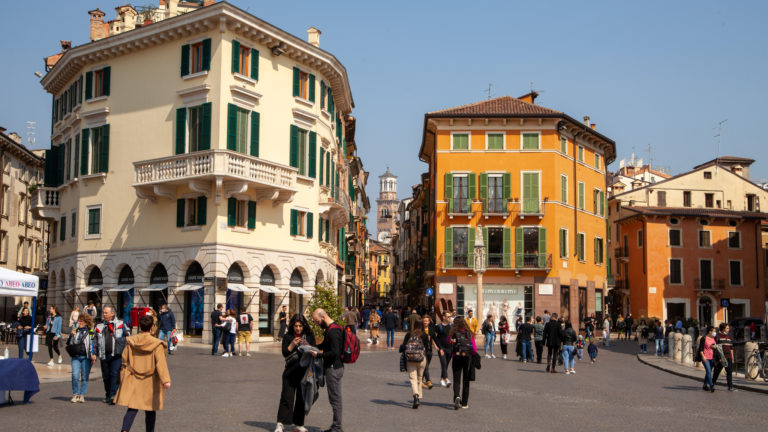 Buildings surrounding Piazza Brà, Verona, Italy