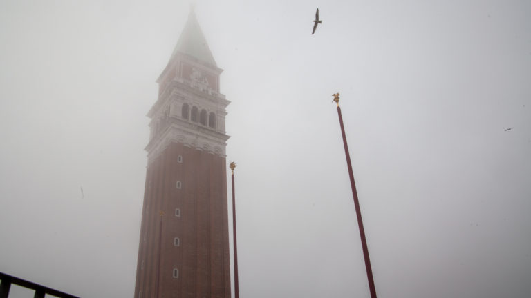 St Mark's Campanile in the fog, Venice, Italy