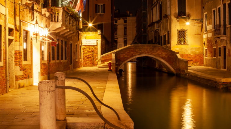 Canals at night, Venice, Italy